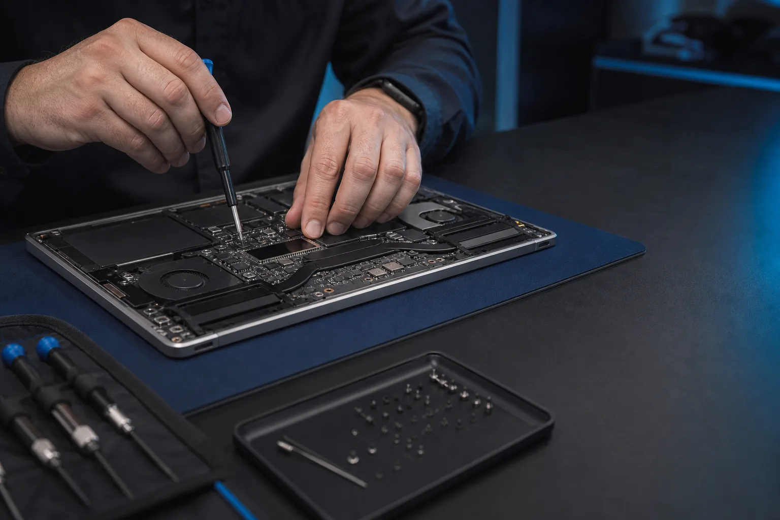 Réparation minutieuse d’un ordinateur portable MacBook